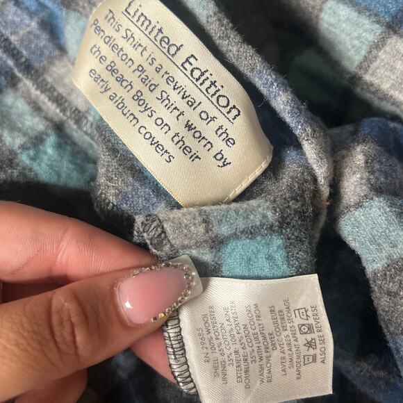 Pendleton Mens Medium Blue Button Up Wool Plaid Beach Boys Limited Edition - Picture 6 of 7